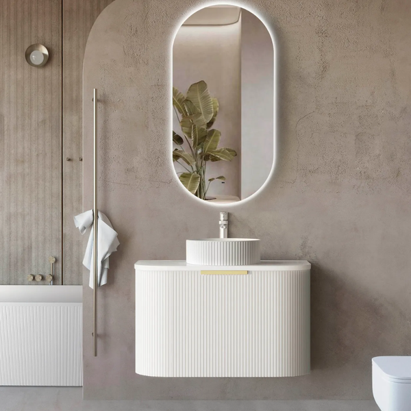 Otti Bondi 750mm Satin White Fluted Wall Hung Curve Vanity