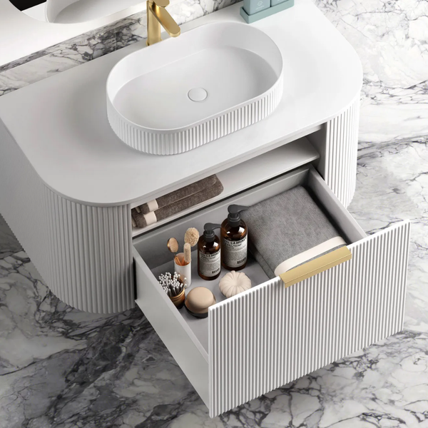 Otti Bondi 900mm Satin White Fluted Wall Hung Curve Vanity