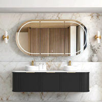 Otti Hampshire 1800mm Satin Black Wall Hung Double Bowl Curve Vanity