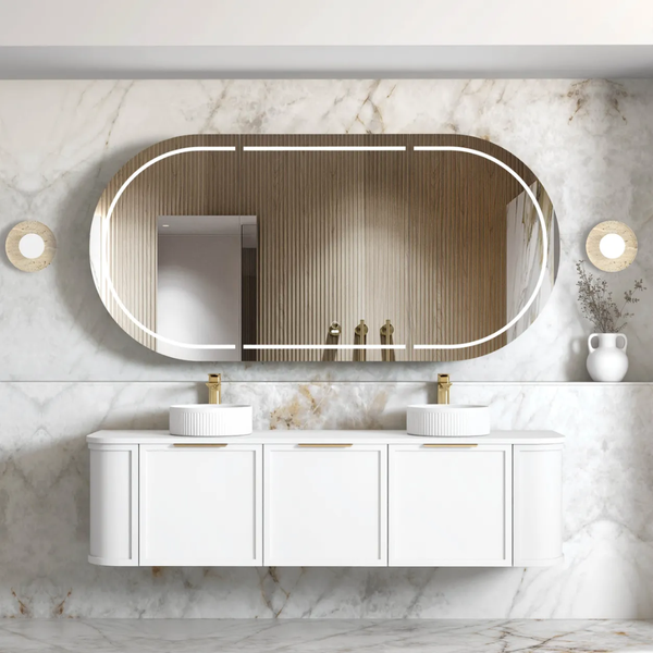 Otti Hampshire 1800mm Satin White Wall Hung Double Bowl Curve Vanity