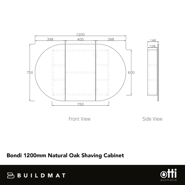 Otti Bondi 1200x750 Natural Oak Shaving Cabinet