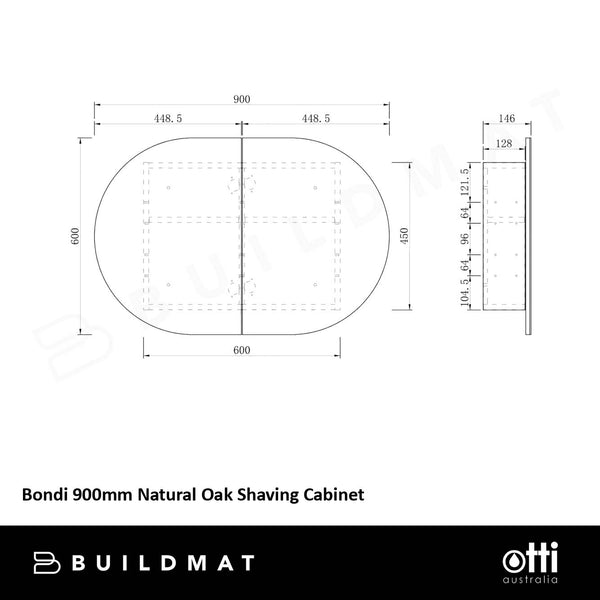 Otti Australia Bondi 900x600 Natural Oak Shaving Cabinet