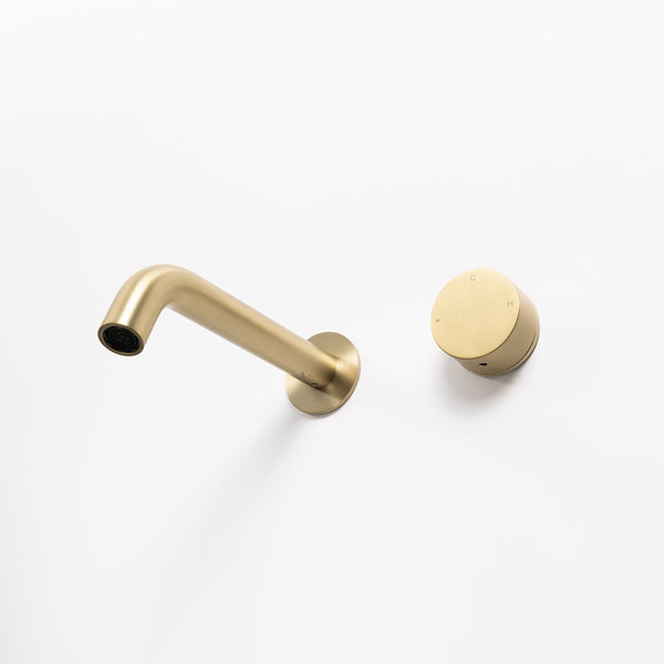 Alma Brushed Brass Gold Progressive Circle Mixer and Wall Spout Set