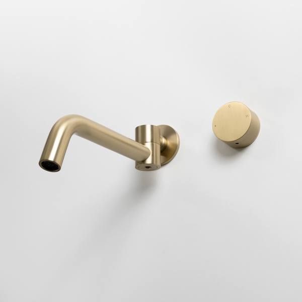 Alma Brushed Brass Gold Progressive Circle Mixer and Swivel Wall Spout Set