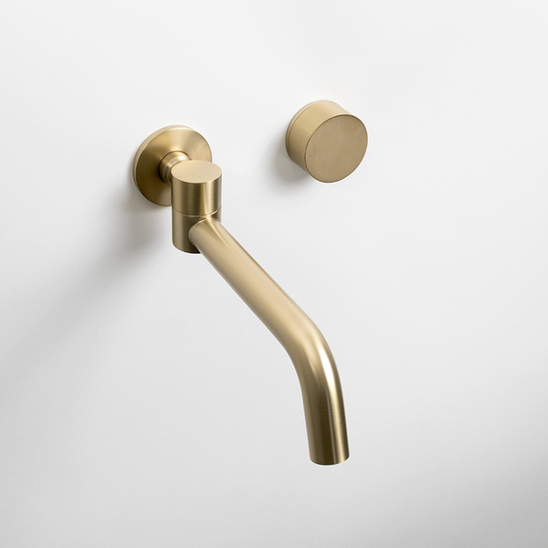 Alma Brushed Brass Gold Progressive Circle Mixer and Swivel Wall Spout Set