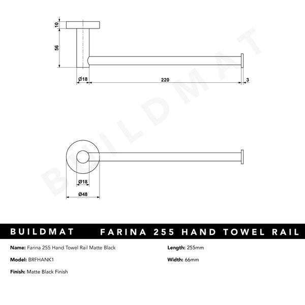 Alma Farina 255 Hand Towel Rail Matte Black