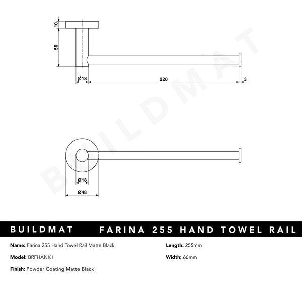 Alma Farina 255 Hand Towel Rail Matte Black