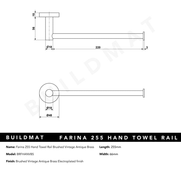 Alma Farina 255 Hand Towel Rail Brushed Vintage Antique Brass