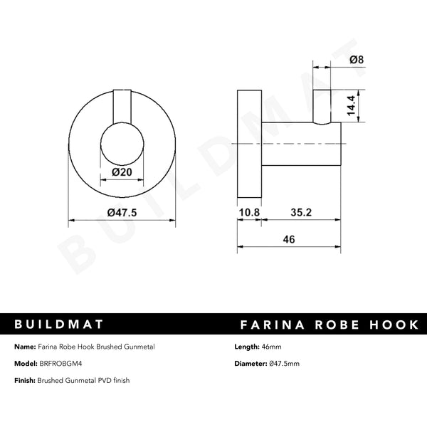 Alma Farina Robe Hook Brushed Gunmetal