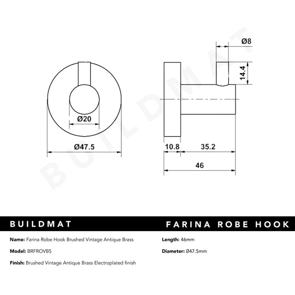 Alma Farina Robe Hook Brushed Vintage Antique Brass
