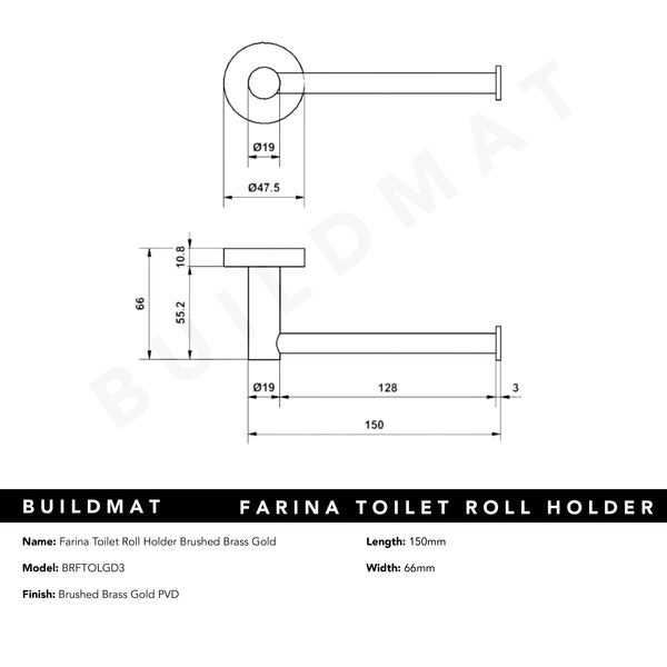 Alma Farina Toilet Roll Holder Brushed Brass Gold