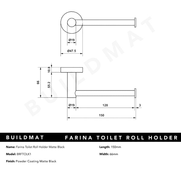 Alma Farina Toilet Roll Holder Matte Black