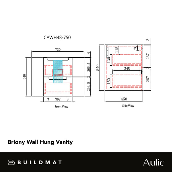 Aulic Briony 750mm Wall Hung Vanity