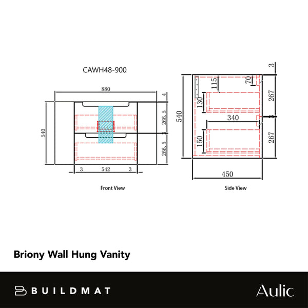 Aulic Briony 900mm Wall Hung Vanity