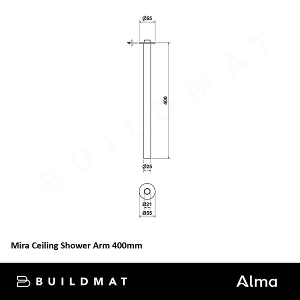 Alma Mira Brushed Vintage Antique Brass Ceiling Shower Arm 400mm
