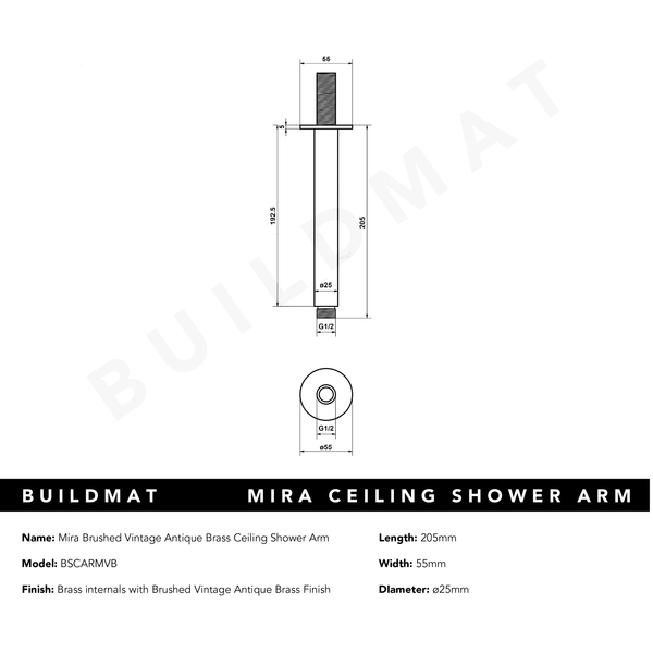 Alma Mira Brushed Vintage Antique Brass Ceiling Shower Arm