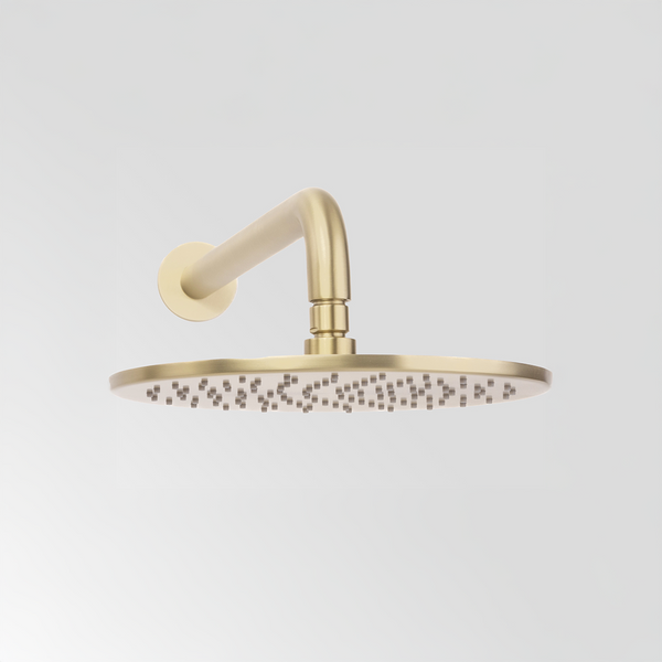 Alma Mira Brushed Brass Gold Curved Shower Arm and Head
