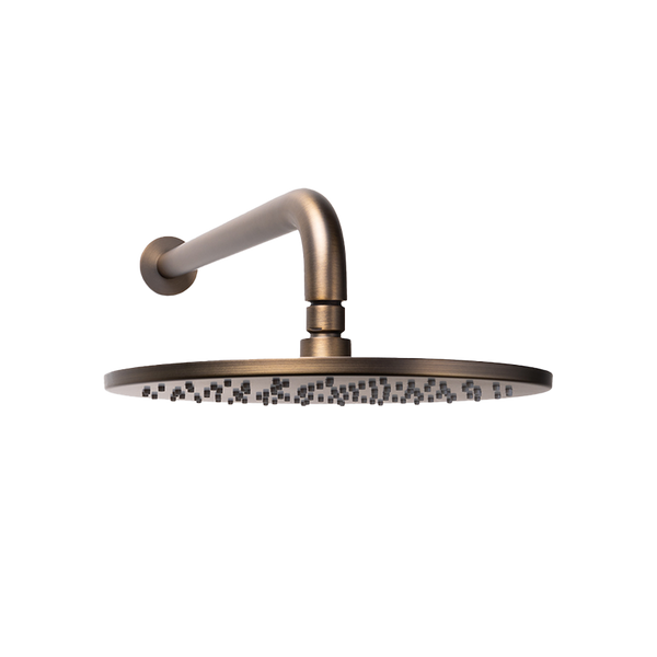 Alma Mira Brushed Vintage Antique Brass Curved Shower Arm and Head