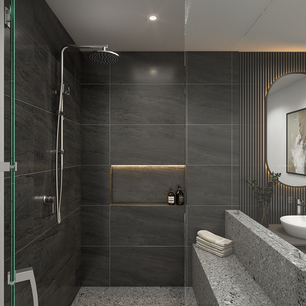 Alma Mira Brushed Nickel Shower Rail Twin Set