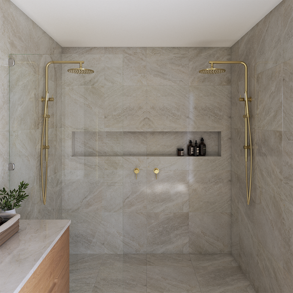 Alma Mira Brushed Brass Gold Shower Rail Twin Set