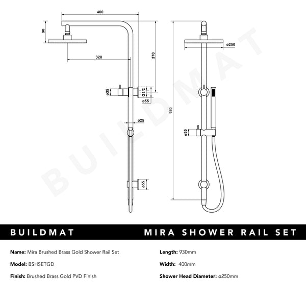 Alma Mira Brushed Brass Gold Shower Rail Twin Set