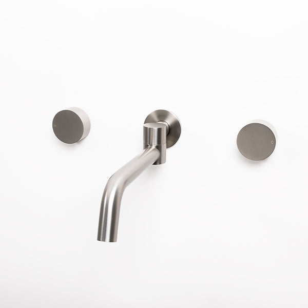 Alma Brushed Nickel Simple Circle Handles and Swivel Wall Spout Set