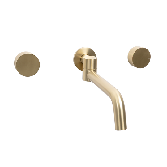 Brushed Brass Gold Simple Circle Handles and Swivel Wall Spout Set
