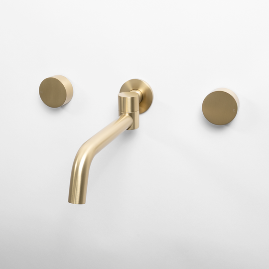 Brushed Brass Gold Simple Circle Handles and Swivel Wall Spout Set