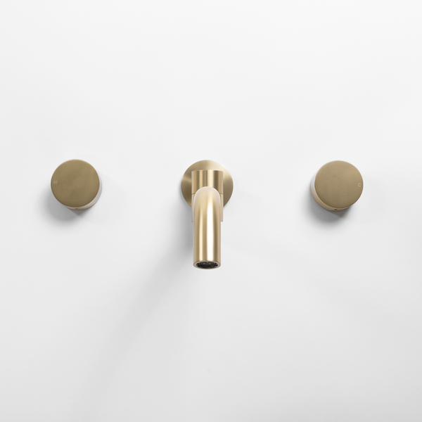 Alma Brushed Brass Gold Simple Circle Handles and Swivel Wall Spout Set