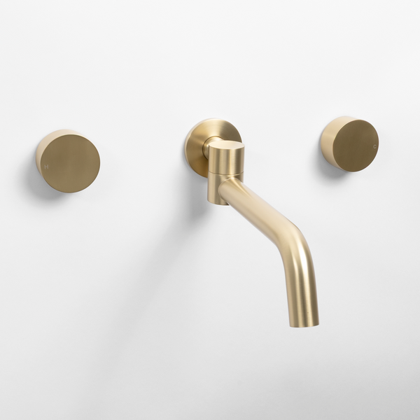 Alma Brushed Brass Gold Simple Circle Handles and Swivel Wall Spout Set