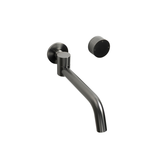 Brushed Gunmetal Progressive Circle Laundry Tap Mixer and Swivel Wall Spout Set