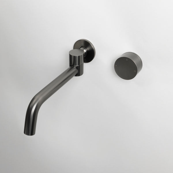 Alma Brushed Gunmetal Progressive Circle Mixer and Swivel Wall Spout Set