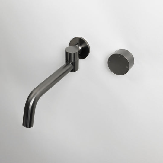 Brushed Gunmetal Progressive Circle Laundry Tap Mixer and Swivel Wall Spout Set