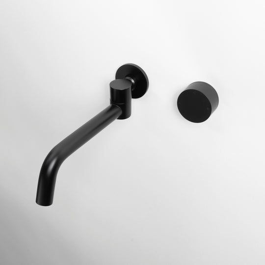 Matte Black Progressive Circle Laundry Tap Mixer and Swivel Wall Spout Set