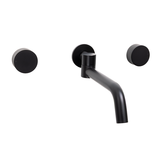 Matte Black Simple Circle Handles and Swivel Wall Spout Set