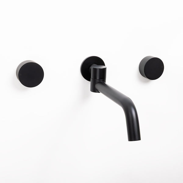 Alma Matte Black Simple Circle Handles and Swivel Wall Spout Set