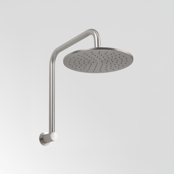 Alma Mira Brushed Nickel High Rise Upswept Shower Arm and Head
