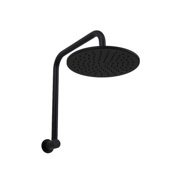 Alma Mira Matte Black High Rise Upswept Shower Arm and Head