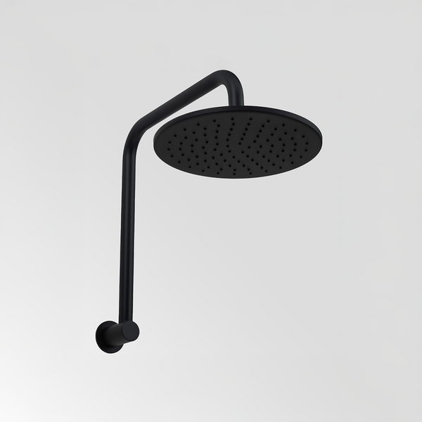 Alma Mira Matte Black High Rise Upswept Shower Arm and Head