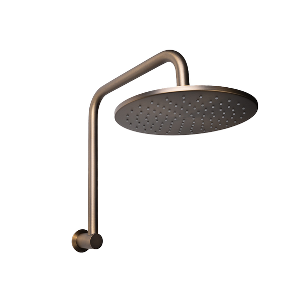 Alma Mira Brushed Vintage Antique Brass High Rise Upswept Shower Arm and Head