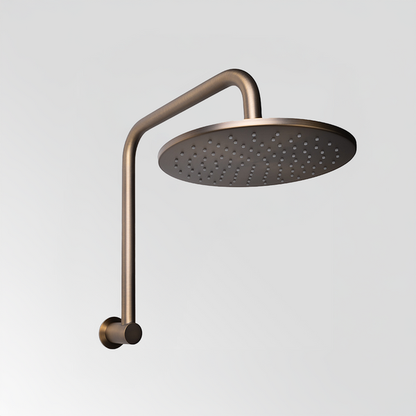 Alma Mira Brushed Vintage Antique Brass High Rise Upswept Shower Arm and Head