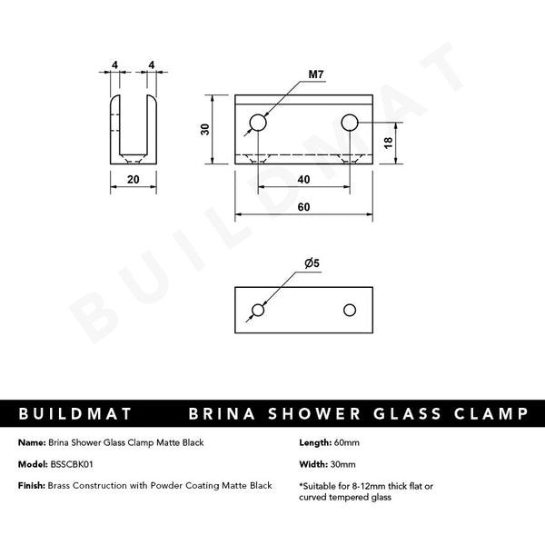 Alma Brina Shower Glass Clamp Matte Black