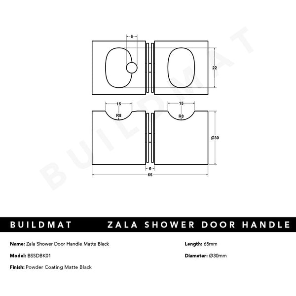 Alma Zala Shower Door Handle Matte Black