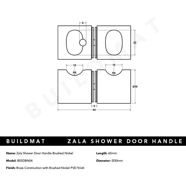 Alma Zala Shower Door Handle Brushed Nickel