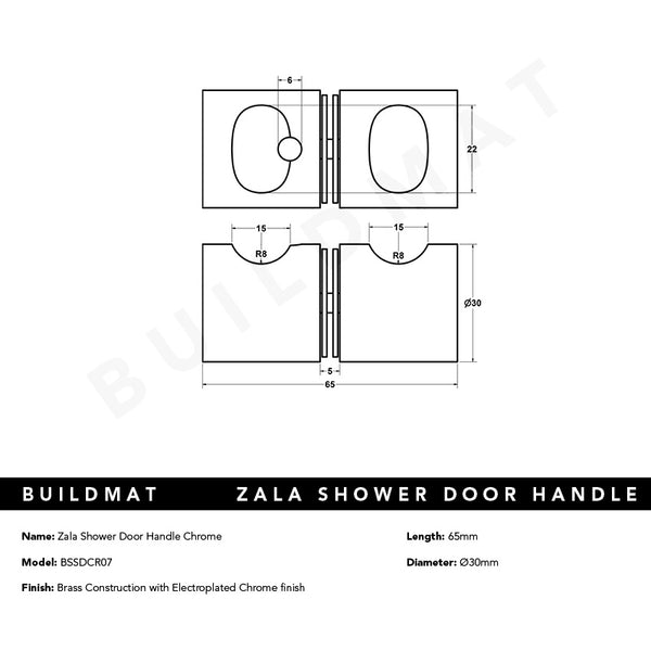 Alma Zala Shower Door Handle Chrome CLEARANCE