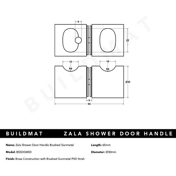 Alma Zala Shower Door Handle Brushed Gunmetal