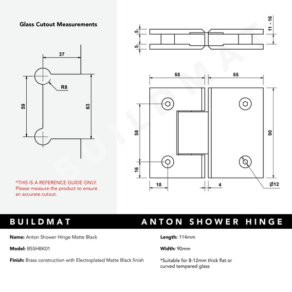 Alma Anton Shower Hinge Matte Black