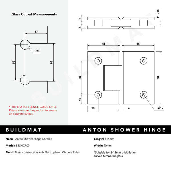 Alma Anton Shower Hinge Chrome CLEARANCE