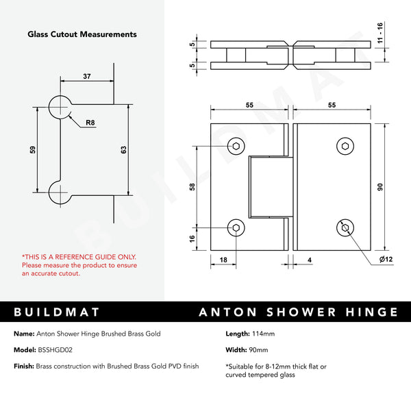 Alma Anton Shower Hinge Brushed Brass Gold