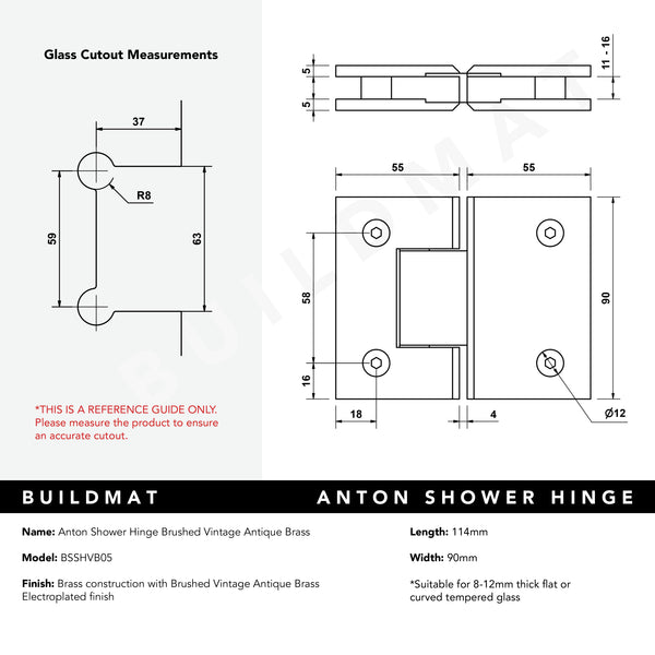 Alma Anton Shower Hinge Brushed Vintage Antique Brass